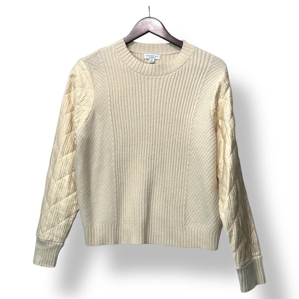 Current Air Anthropologie Quilted Sleeve Sweater Ribbed Knit Crew Neck Top M - Picture 2 of 7